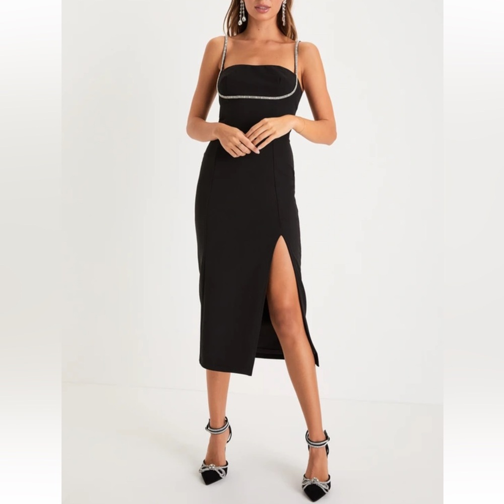 Lulu’s Flirt Rhinestone Strap Midi Dress